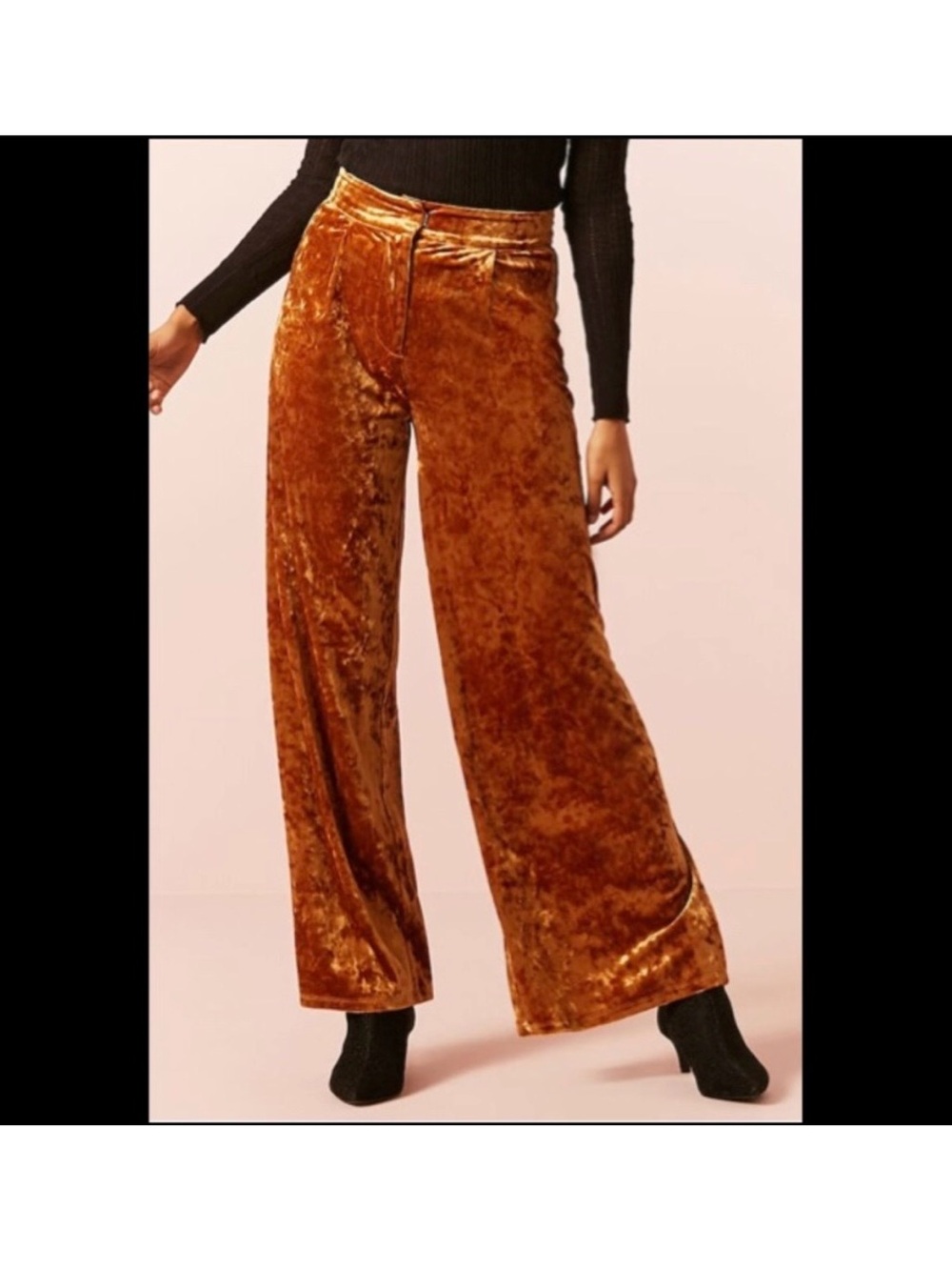 Forever 21 crushed gold velvet wide leg loud luxury trouser pants XS